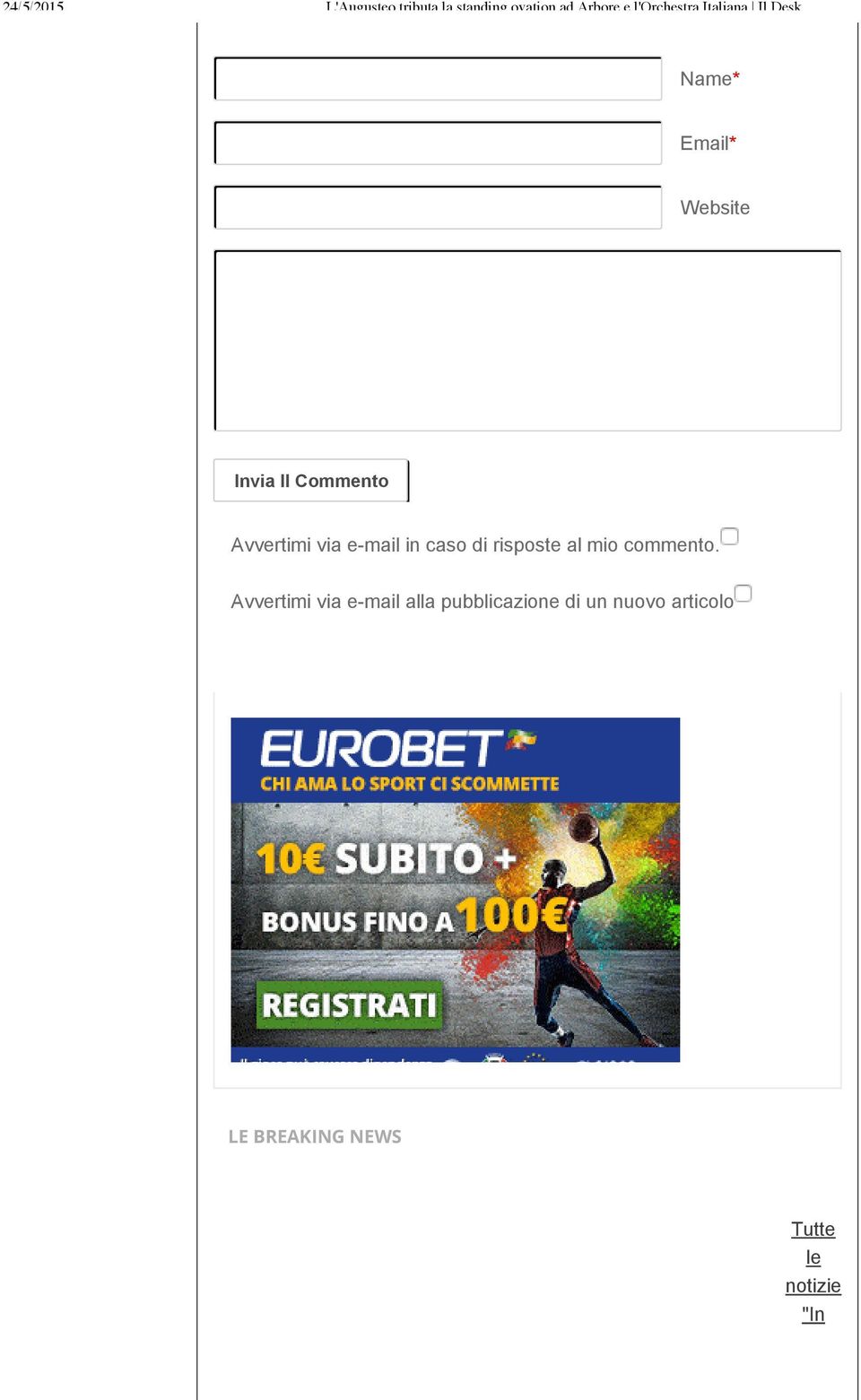 Avvertimi via e mail alla pubblicazione di un nuovo articolo LE BREAKING