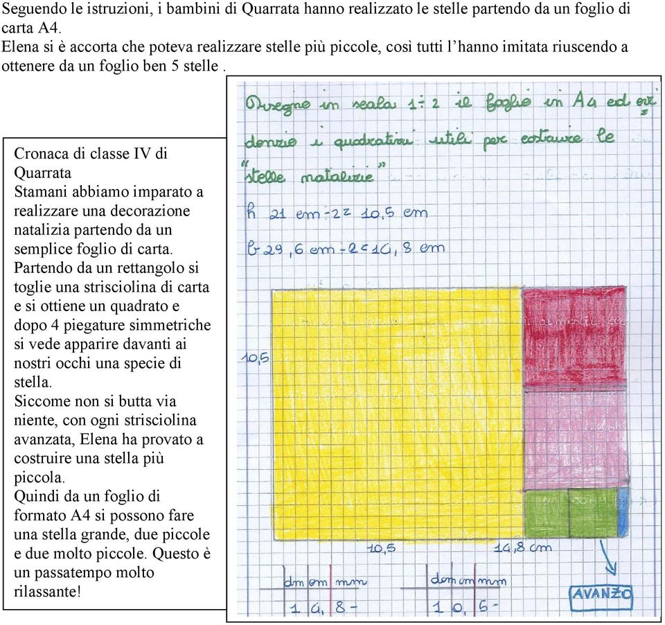 Cronaca di classe IV di Quarrata Stamani abbiamo imparato a realizzare una decorazione natalizia partendo da un semplice foglio di carta.