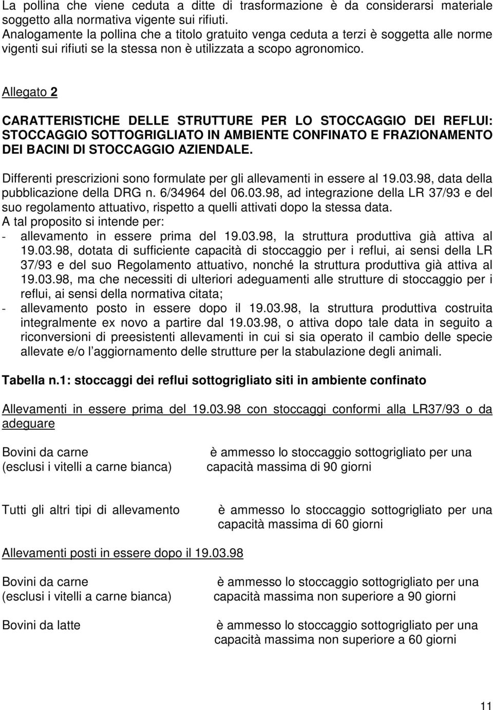 Allegato 2 CARATTERISTICHE DELLE STRUTTURE PER LO STOCCAGGIO DEI REFLUI: STOCCAGGIO SOTTOGRIGLIATO IN AMBIENTE CONFINATO E FRAZIONAMENTO DEI BACINI DI STOCCAGGIO AZIENDALE.