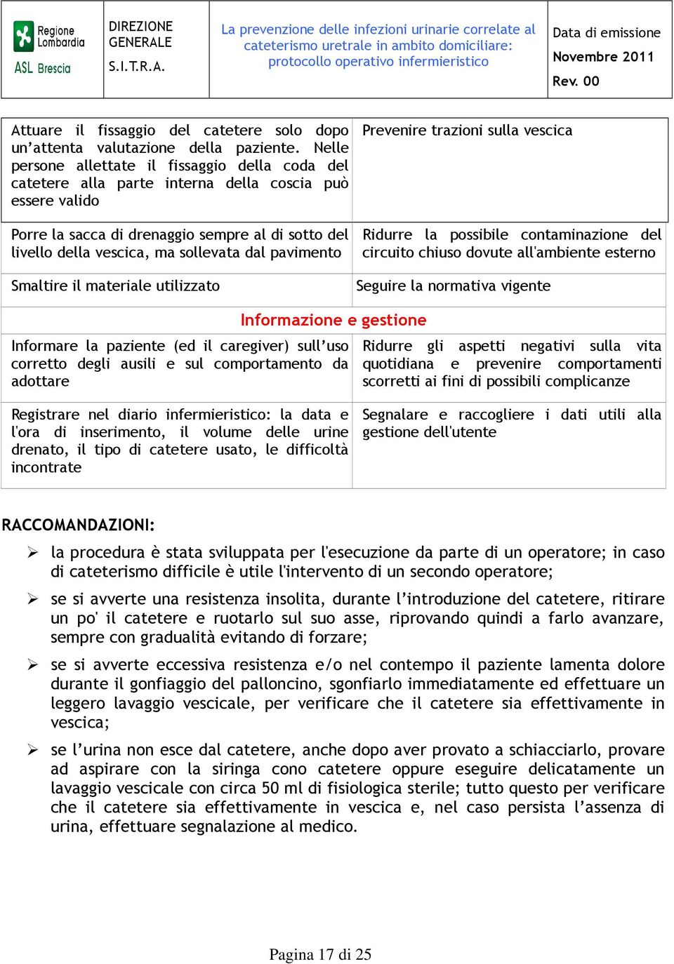 dal pavimento Smaltire il materiale utilizzato Prevenire trazioni sulla vescica Ridurre la possibile contaminazione del circuito chiuso dovute all'ambiente esterno Seguire la normativa vigente