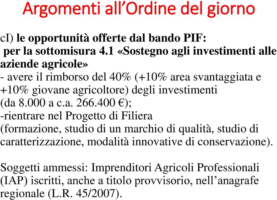 investimenti (da 8.000 a c.a. 266.