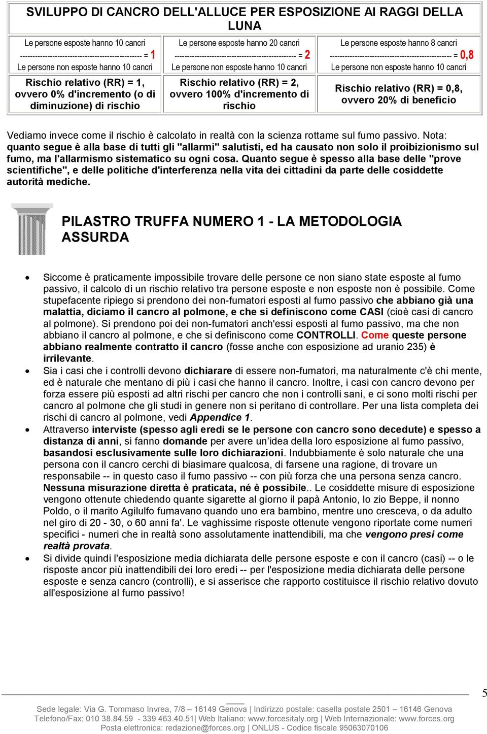 10 cancri Rischio relativo (RR) = 2, ovvero 100% d'incremento di rischio Le persone esposte hanno 8 cancri ------------------------------------------------- = 0,8 Le persone non esposte hanno 10