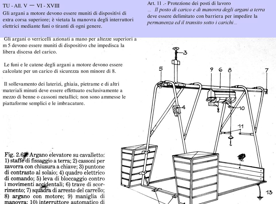 verricelli azionati a mano per altezze superiori a m 5 devono essere muniti di dispositivo che impedisca la libera discesa del carico.