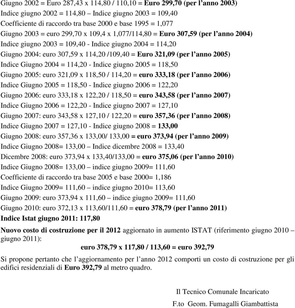 2005) Indice Giugno 2004 = 114,20 - Indice giugno 2005 = 118,50 Giugno 2005: euro 321,09 x 118,50 / 114,20 = euro 333,18 (per l anno 2006) Indice Giugno 2005 = 118,50 - Indice giugno 2006 = 122,20