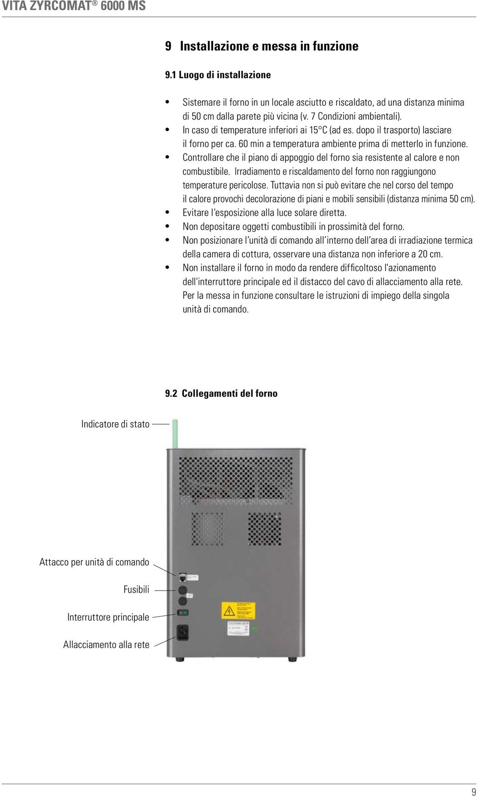 Controllare che il piano di appoggio del forno sia resistente al calore e non combustibile. Irradiamento e riscaldamento del forno non raggiungono temperature pericolose.