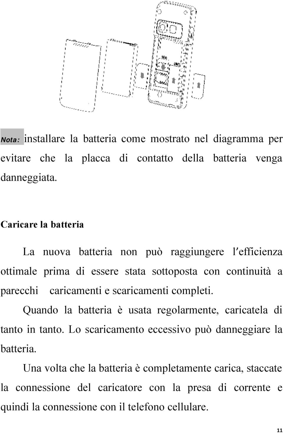 caricamenti e scaricamenti completi. Quando la batteria è usata regolarmente, caricatela di tanto in tanto.