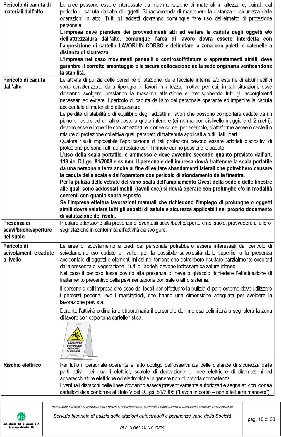 L impresa deve prendere dei provvedimenti atti ad evitare la caduta degli oggetti e/o dell attrezzatura dall alto.