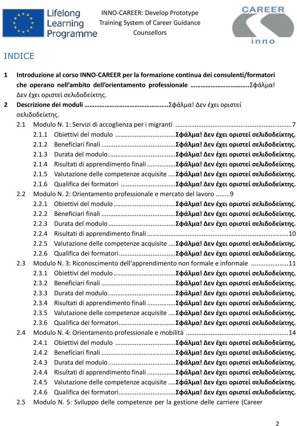 .. Σφάλμα! Δεν έχει οριστεί σελιδοδείκτης. 2.1.3 Durata del modulo... Σφάλμα! Δεν έχει οριστεί σελιδοδείκτης. 2.1.4 Risultati di apprendimento finali... Σφάλμα! Δεν έχει οριστεί σελιδοδείκτης. 2.1.5 Valutazione delle competenze acquisite.