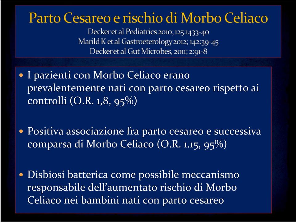 1,8, 95%) Positiva associazione fra parto cesareo e successiva comparsa di Morbo