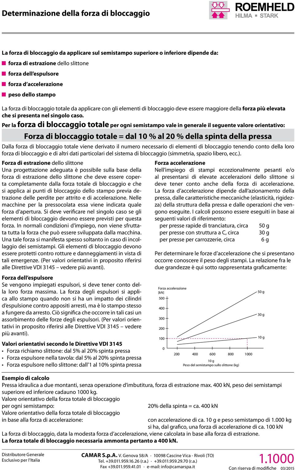 Per la forza di bloccaggio totale per ogni semistampo vale in generale il seguente valore orientativo: Forza di bloccaggio totale = dal 10 % al 20 % della spinta della pressa Dalla forza di