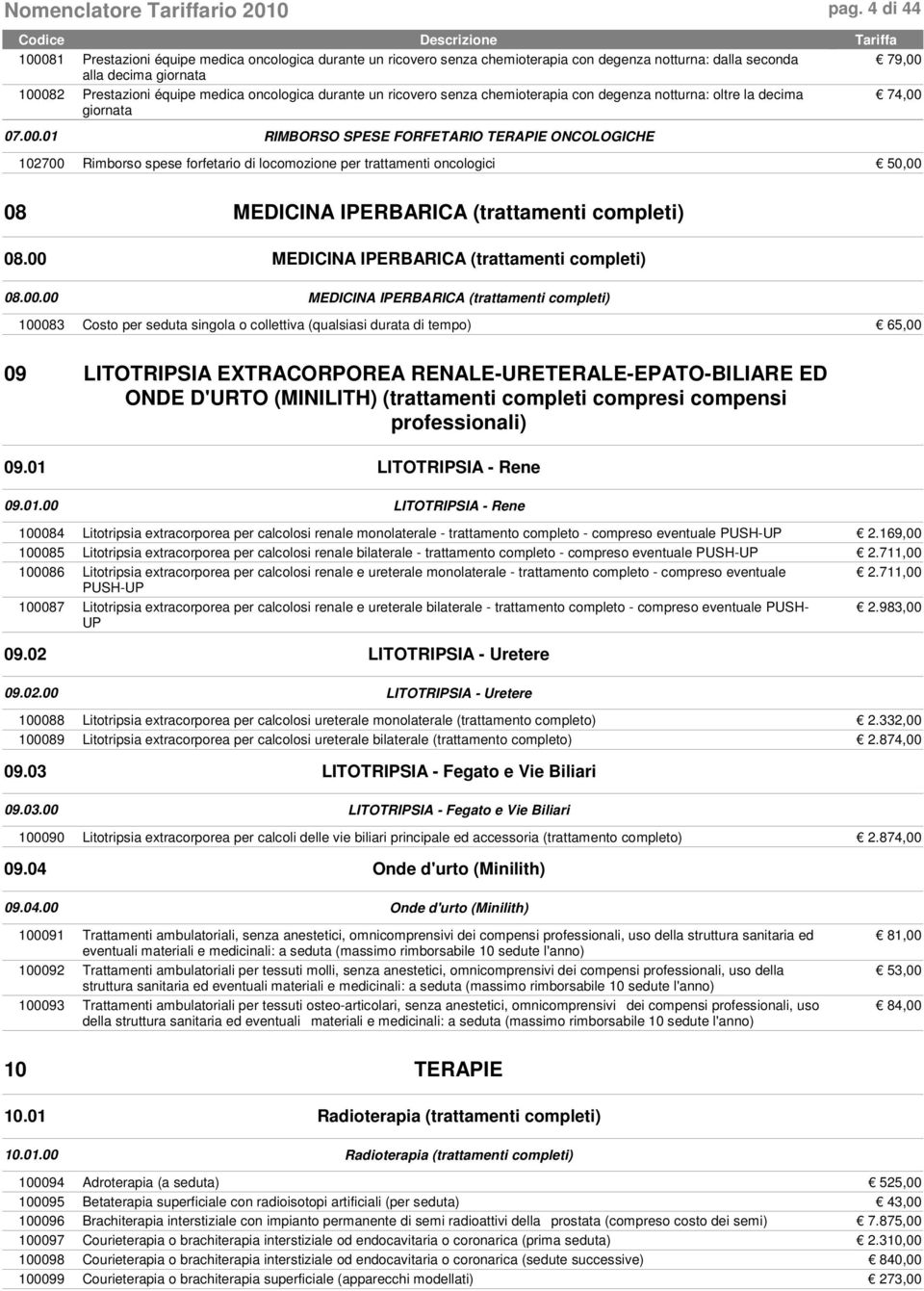 durante un ricovero senza chemioterapia con degenza notturna: oltre la decima 74,00 