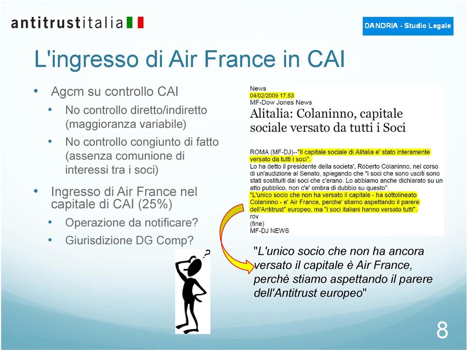 France nel capitale di CAI (25%) Operazione da notificare? Giurisdizione DG Comp?