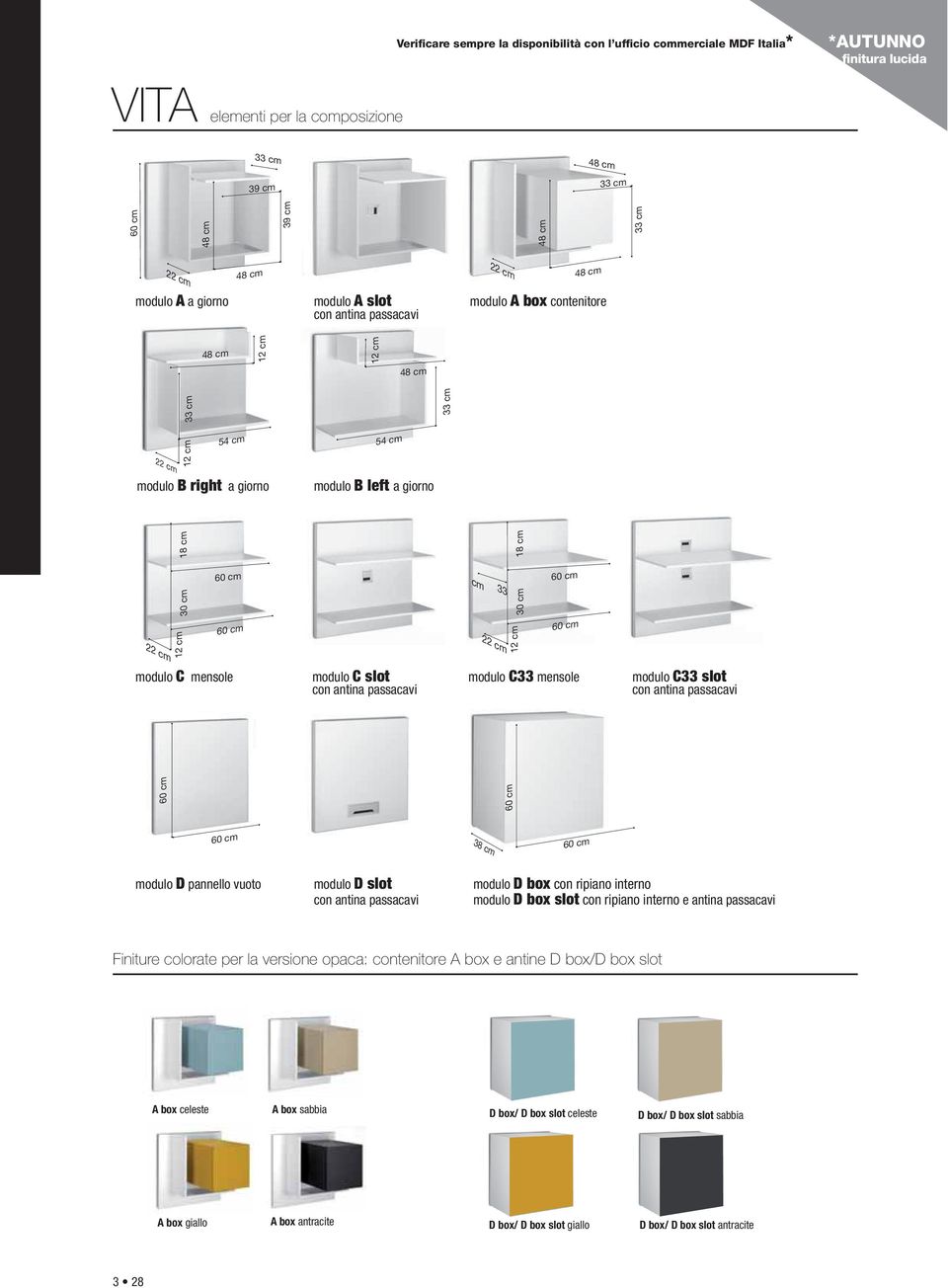 mensole modulo C33 slot con antina passacavi con antina passacavi cm 33 22 cm 12 cm 30 cm 18 cm 38 cm modulo D pannello vuoto modulo D slot modulo D box con ripiano interno con antina passacavi