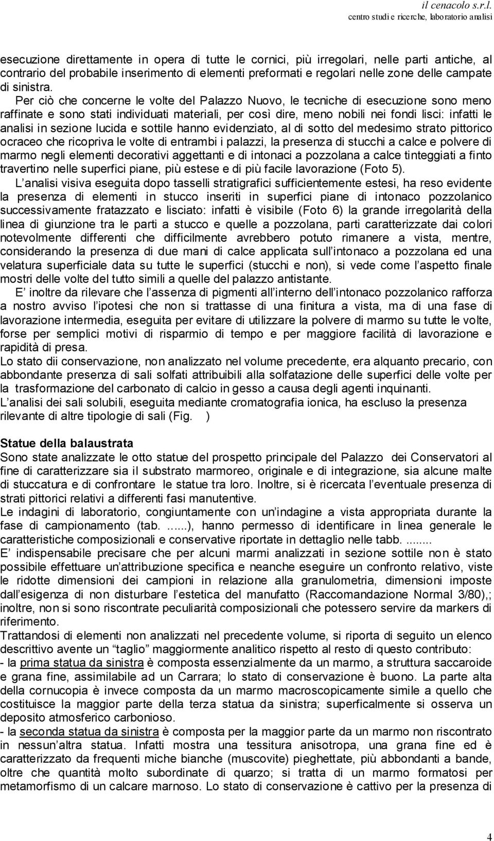 Per ciò che concerne le volte del Palazzo Nuovo, le tecniche di esecuzione sono meno raffinate e sono stati individuati materiali, per così dire, meno nobili nei fondi lisci: infatti le analisi in