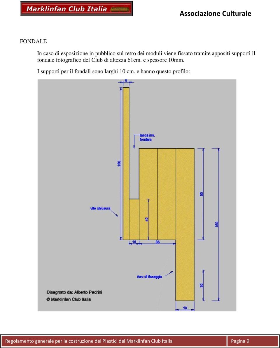 e spessore 10mm. I supporti per il fondali sono larghi 10 cm.