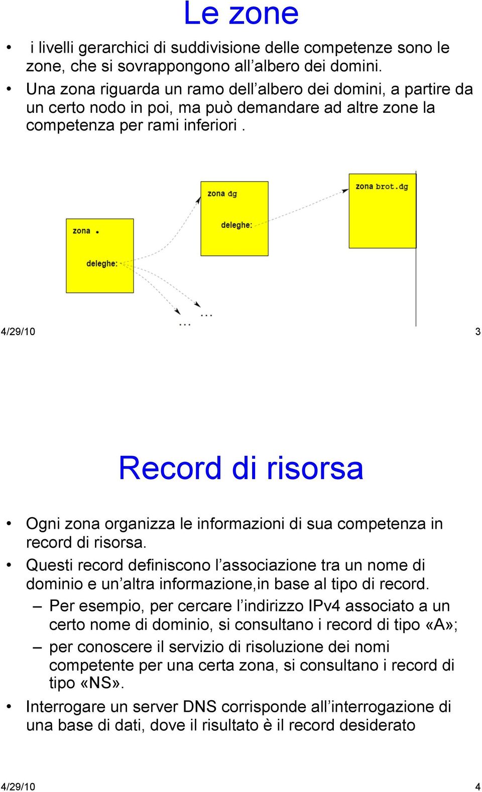 4/29/10 3 Record di risorsa Ogni zona organizza le informazioni di sua competenza in record di risorsa.