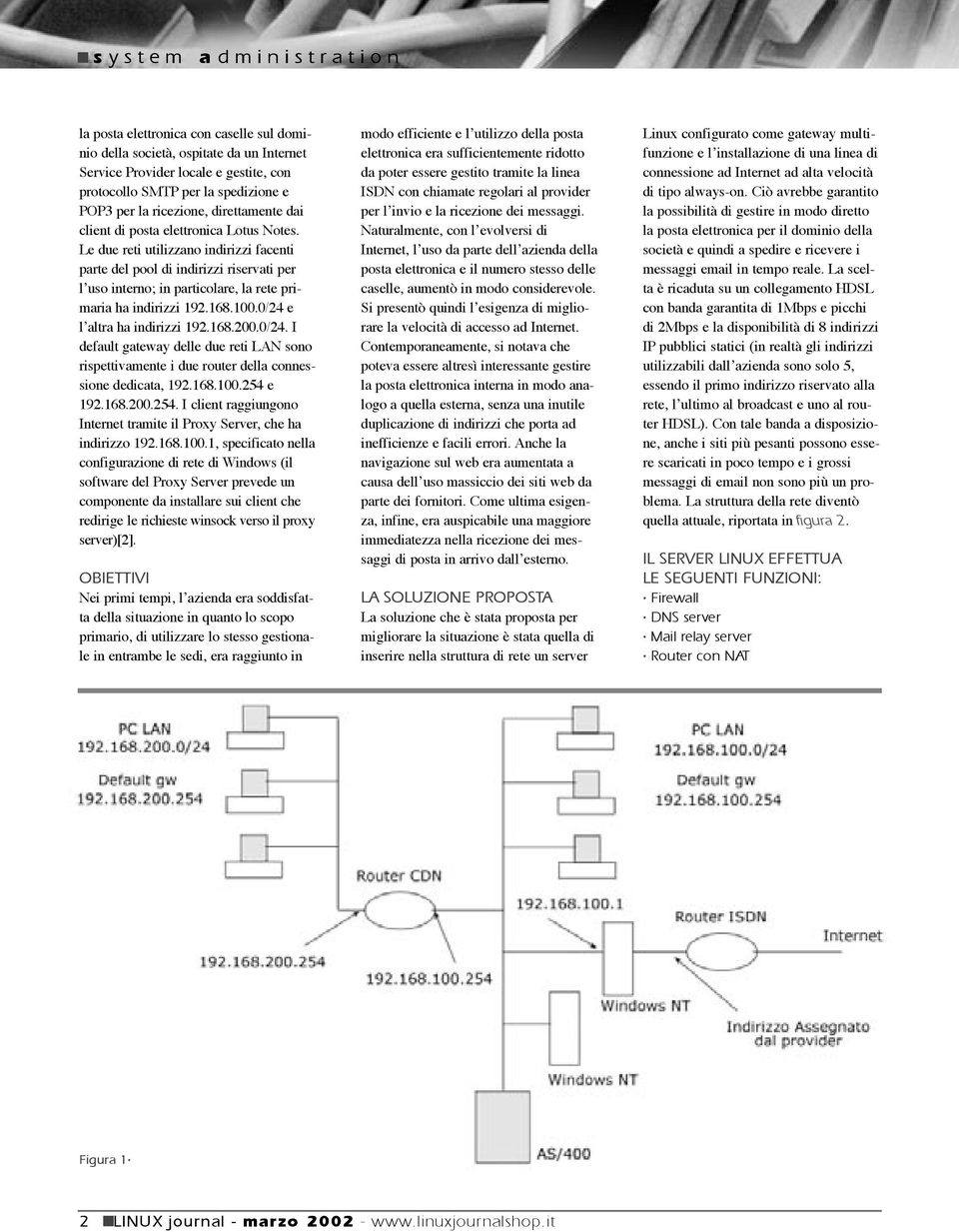 0/24 e l altra ha indirizzi 192.168.200.0/24. I default gateway delle due reti LAN sono rispettivamente i due router della connessione dedicata, 192.168.100.254 