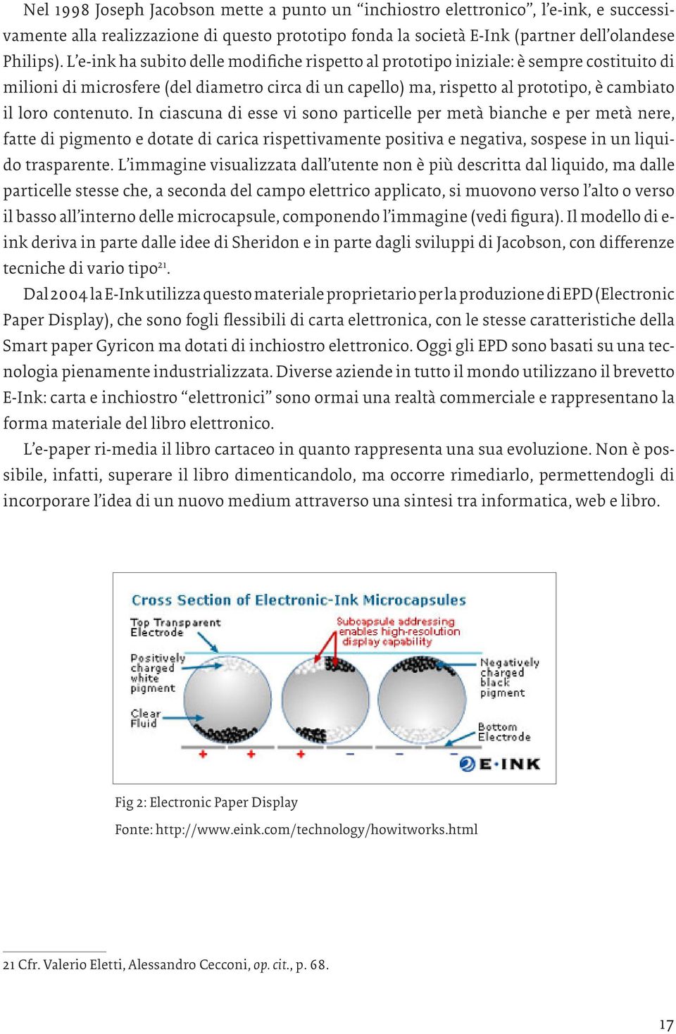 contenuto. In ciascuna di esse vi sono particelle per metà bianche e per metà nere, fatte di pigmento e dotate di carica rispettivamente positiva e negativa, sospese in un liquido trasparente.