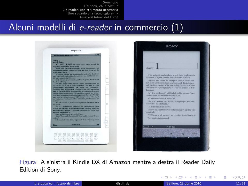 Kindle DX di Amazon mentre a destra il Reader Daily Edition di Sony.