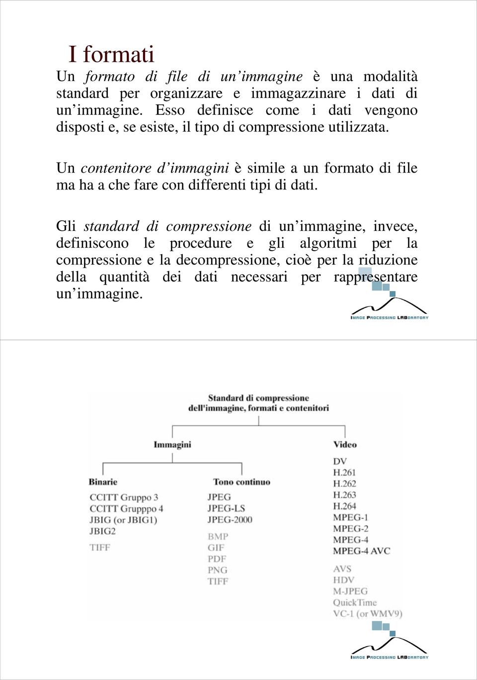 Un contenitore d immagini è simile a un formato di file ma ha a che fare con differenti tipi di dati.