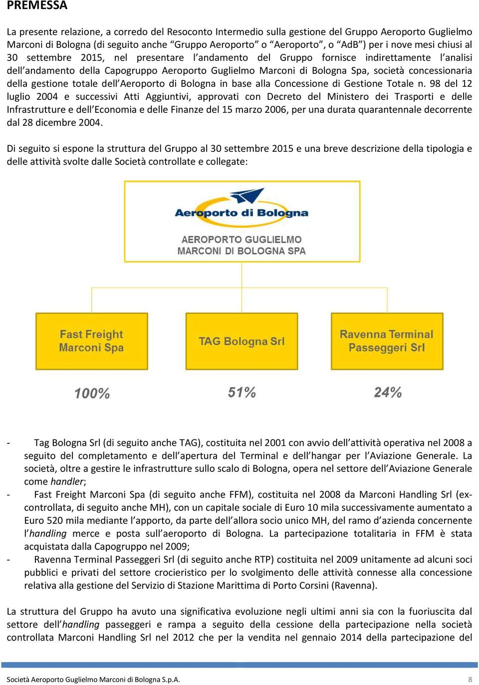 gestione totale dell Aeroporto di Bologna in base alla Concessione di Gestione Totale n.