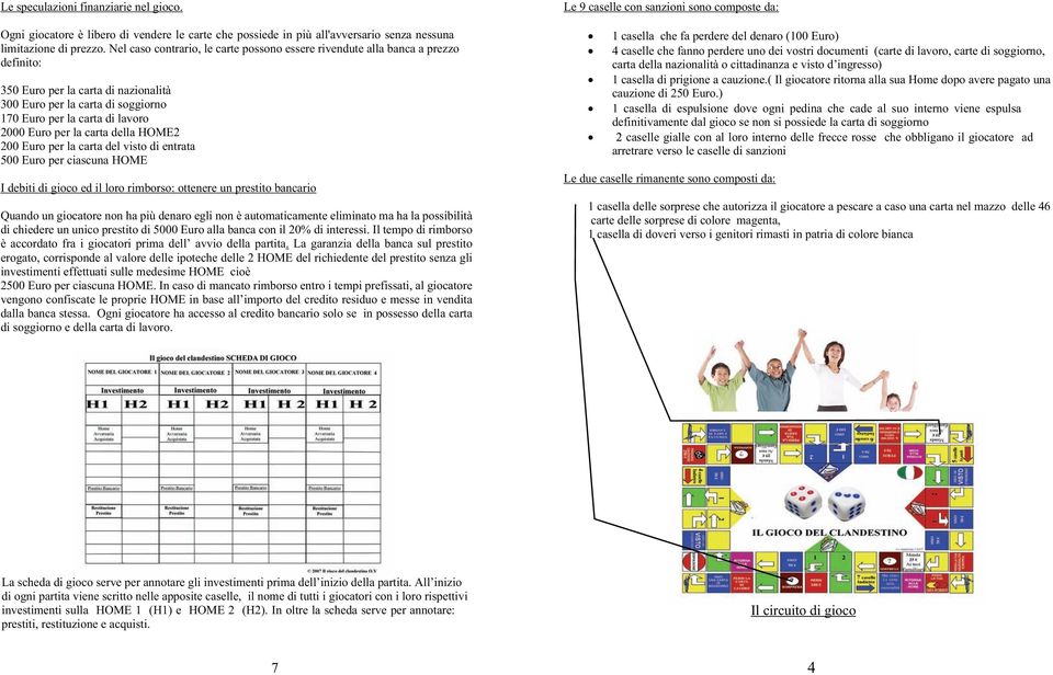 per la carta della HOME2 200 Euro per la carta del visto di entrata 500 Euro per ciascuna HOME I debiti di gioco ed il loro rimborso: ottenere un prestito bancario Quando un giocatore non ha più