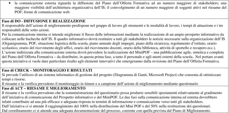 Fase di DO - DIFFUSIONE E REALIZZAZIONE Il responsabile dell azione di miglioramento predispone nel gruppo di lavoro gli strumenti e le modalità di lavoro, i tempi di attuazione e i tre responsabili