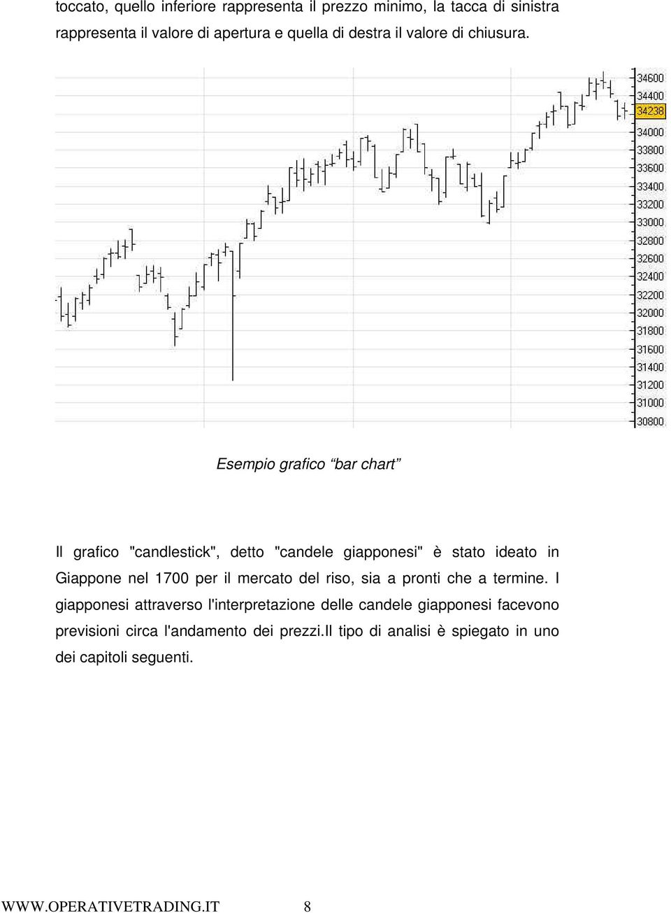 Esempio grafico bar chart Il grafico "candlestick", detto "candele giapponesi" è stato ideato in Giappone nel 1700 per il mercato