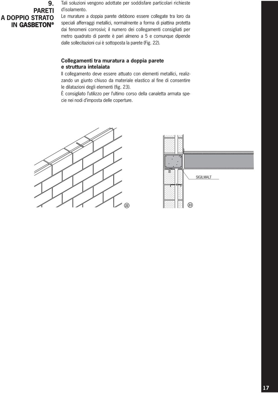 per metro quadrato di parete è pari almeno a 5 e comunque dipende dalle sollecitazioni cui è sottoposta la parete (Fig. 22).