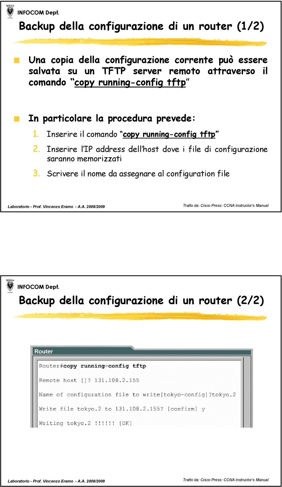 Inserire il comando copy running-config tftp 2.