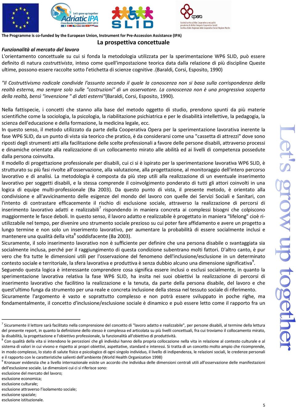 (baraldi, Corsi, Esposito, 1990) "Il Costruttivismo radicale condivide l'assunto secondo il quale la conoscenza non si basa sulla corrispondenza della realtà esterna, ma sempre solo sulle