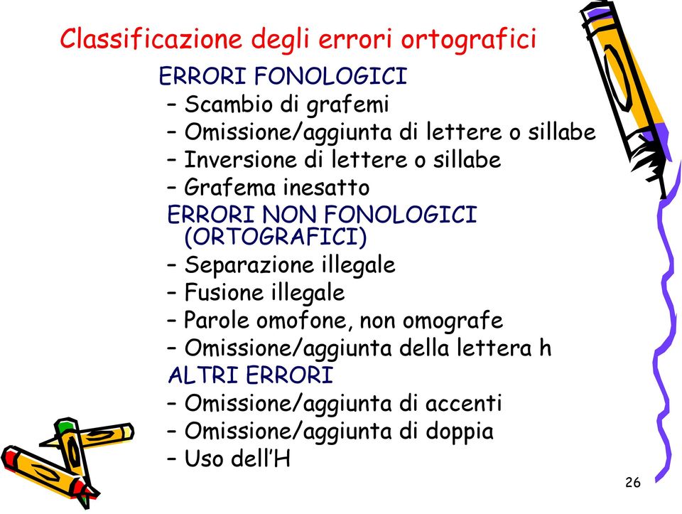 (ORTOGRAFICI) Separazione illegale Fusione illegale Parole omofone, non omografe