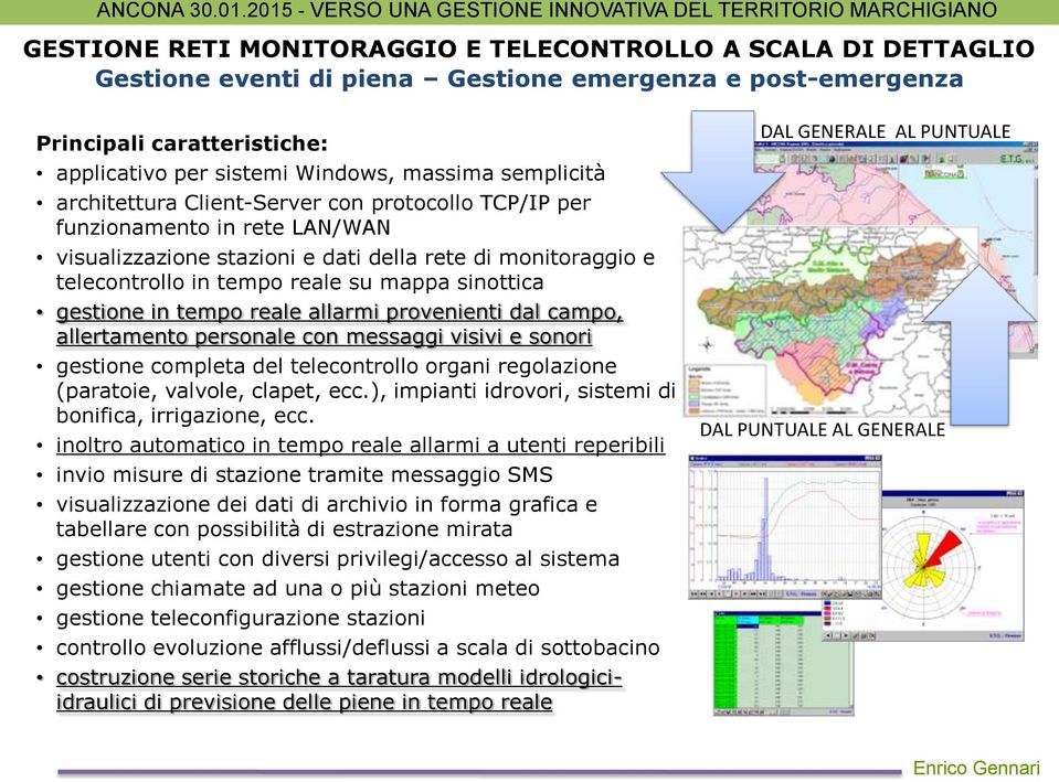 sinottica gestione in tempo reale allarmi provenienti dal campo, allertamento personale con messaggi visivi e sonori gestione completa del telecontrollo organi regolazione (paratoie, valvole, clapet,