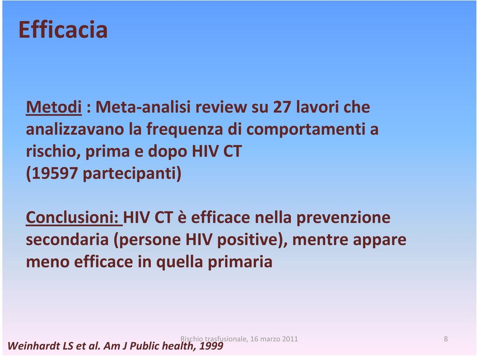 HIV CT è efficace nella prevenzione secondaria (persone HIV positive), mentre