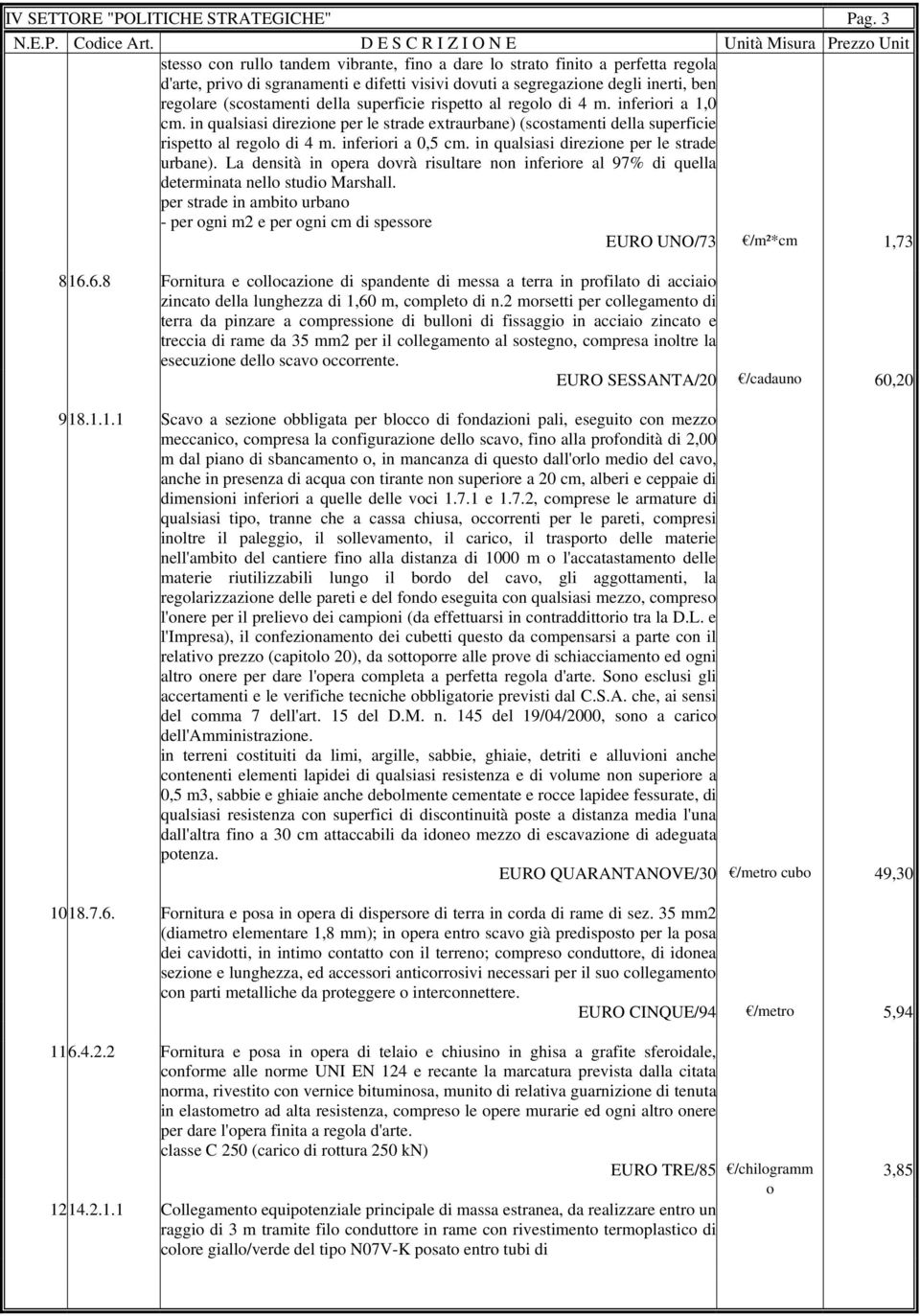 superficie rispetto al regolo di 4 m. inferiori a 1,0 cm. in qualsiasi direzione per le strade extraurbane) (scostamenti della superficie rispetto al regolo di 4 m. inferiori a 0,5 cm.