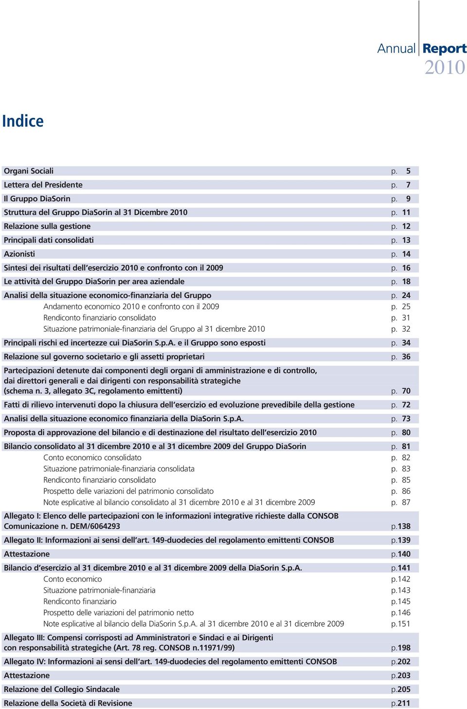 18 Analisi della situazione economico-finanziaria del Gruppo p. 24 Andamento economico e confronto con il 2009 p. 25 Rendiconto finanziario consolidato p.