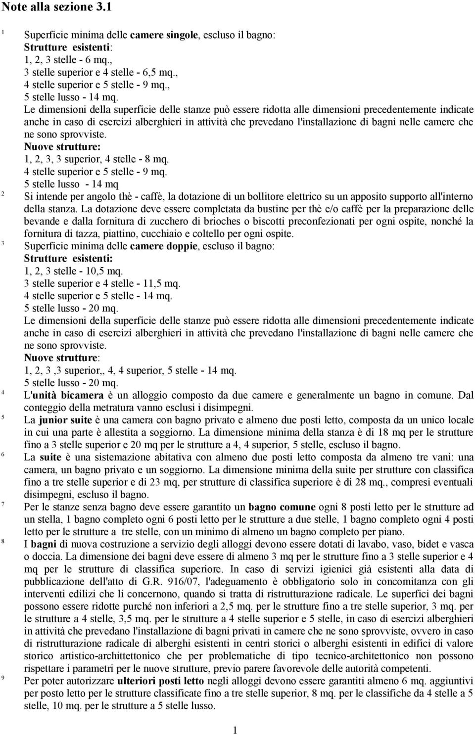 Le dimensioni della superficie delle stanze può essere ridotta alle dimensioni precedentemente indicate anche in caso di esercizi alberghieri in attività che prevedano l'installazione di bagni nelle