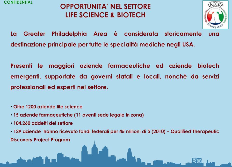 Presenti le maggiori aziende farmaceutiche ed aziende biotech emergenti, supportate da governi statali e locali, nonchè da servizi professionali