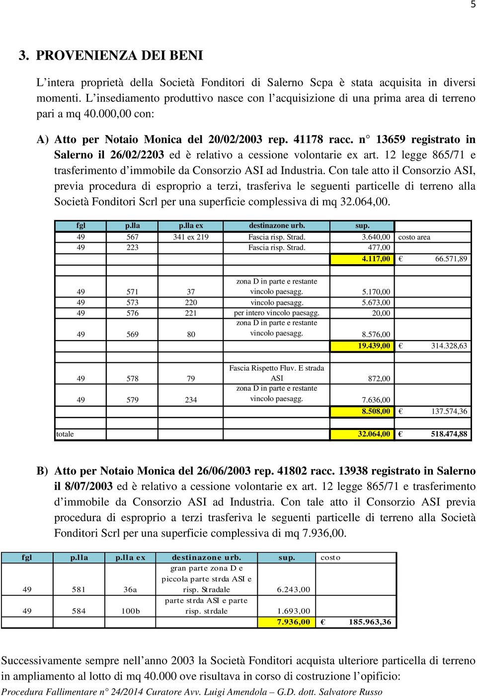 n 13659 registrato in Salerno il 26/02/2203 ed è relativo a cessione volontarie ex art. 12 legge 865/71 e trasferimento d immobile da Consorzio ASI ad Industria.