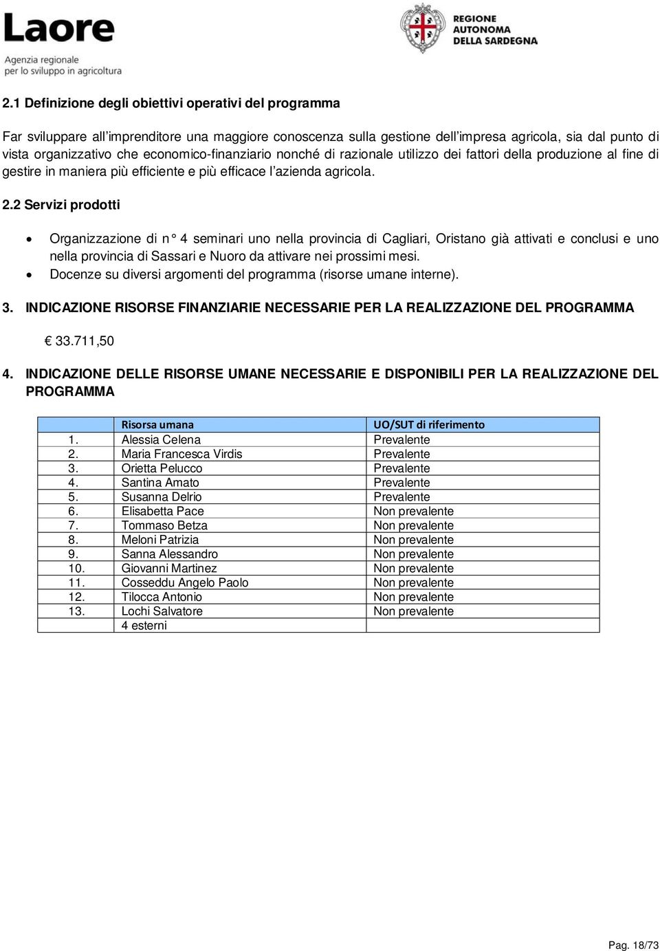 2 Servizi prodotti Organizzazione di n 4 seminari uno nella provincia di Cagliari, Oristano già attivati e conclusi e uno nella provincia di Sassari e Nuoro da attivare nei prossimi mesi.