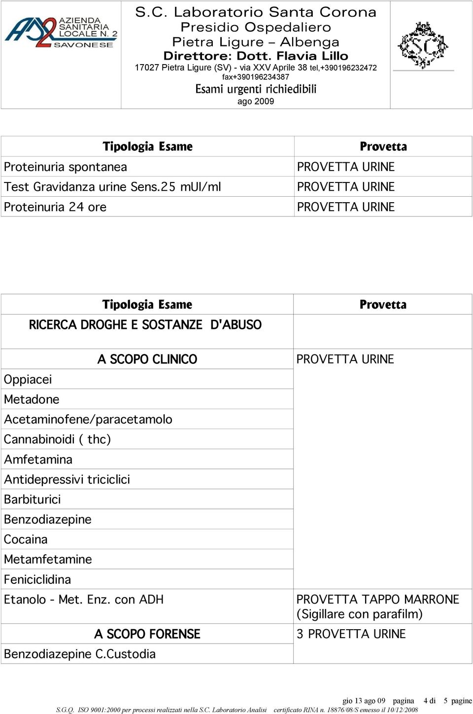 Acetaminofene/paracetamolo Cannabinoidi ( thc) Amfetamina Antidepressivi triciclici Barbiturici