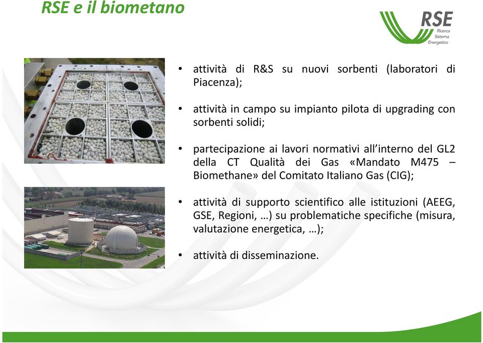 dei Gas «Mandato M475 Biomethane» del Comitato Italiano Gas(CIG); attività di supporto scientifico alle
