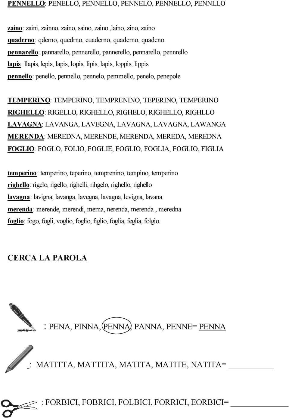 TEMPRENINO, TEPERINO, TEMPERINO RIGHELLO: RIGELLO, RIGHELLO, RIGHELO, RIGHELLO, RIGHLLO LAVAGNA: LAVANGA, LAVEGNA, LAVAGNA, LAVAGNA, LAWANGA MERENDA: MEREDNA, MERENDE, MERENDA, MEREDA, MEREDNA