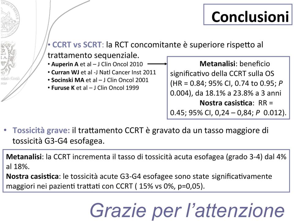 95; P Furuse K et al J Clin Oncol 1999 0.004), da 18.1% a 23.8% a 3 anni Nostra casis;ca: RR = 0.45; 95% CI, 0,24 0,84; P 0.012).