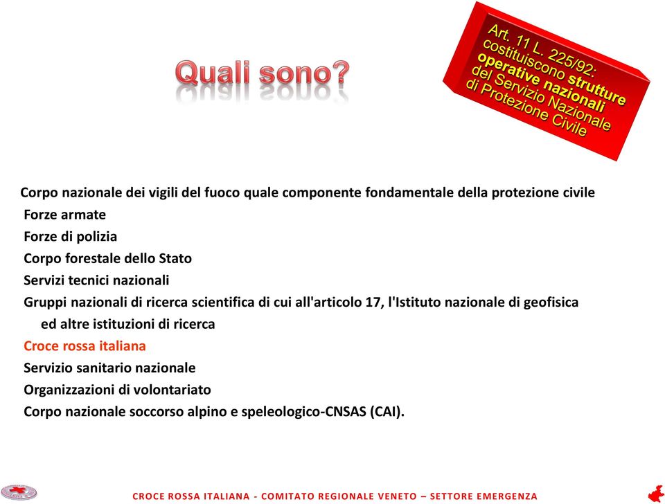 all'articolo 17, l'istituto nazionale di geofisica ed altre istituzioni di ricerca Croce rossa italiana