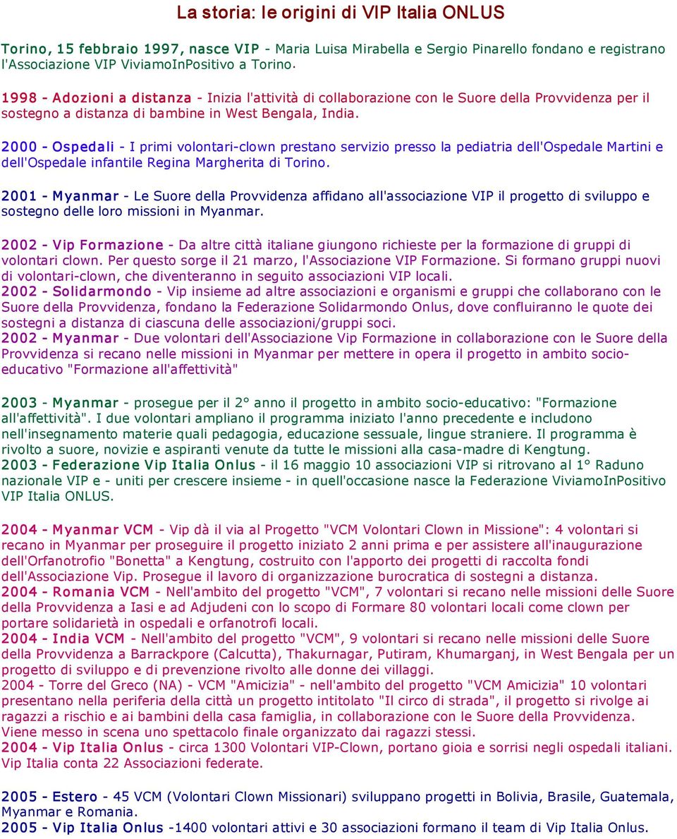 2000 Ospedali I primi volontari clown prestano servizio presso la pediatria dell'ospedale Martini e dell'ospedale infantile Regina Margherita di Torino.