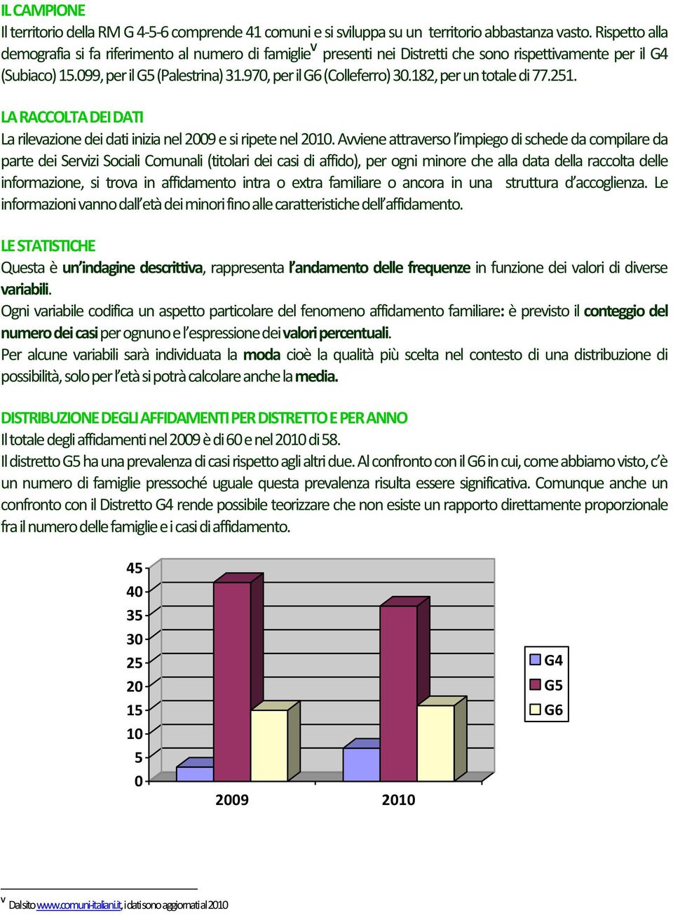 182, per un totale di 77.251. LA RACCOLTA DEI DATI La rilevazione dei dati inizia nel 2009 e si ripete nel 2010.