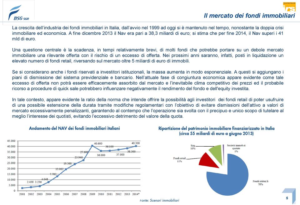 Una questione centrale è la scadenza, in tempi relativamente brevi, di molti fondi che potrebbe portare su un debole mercato immobiliare una rilevante offerta con il rischio di un eccesso di offerta.