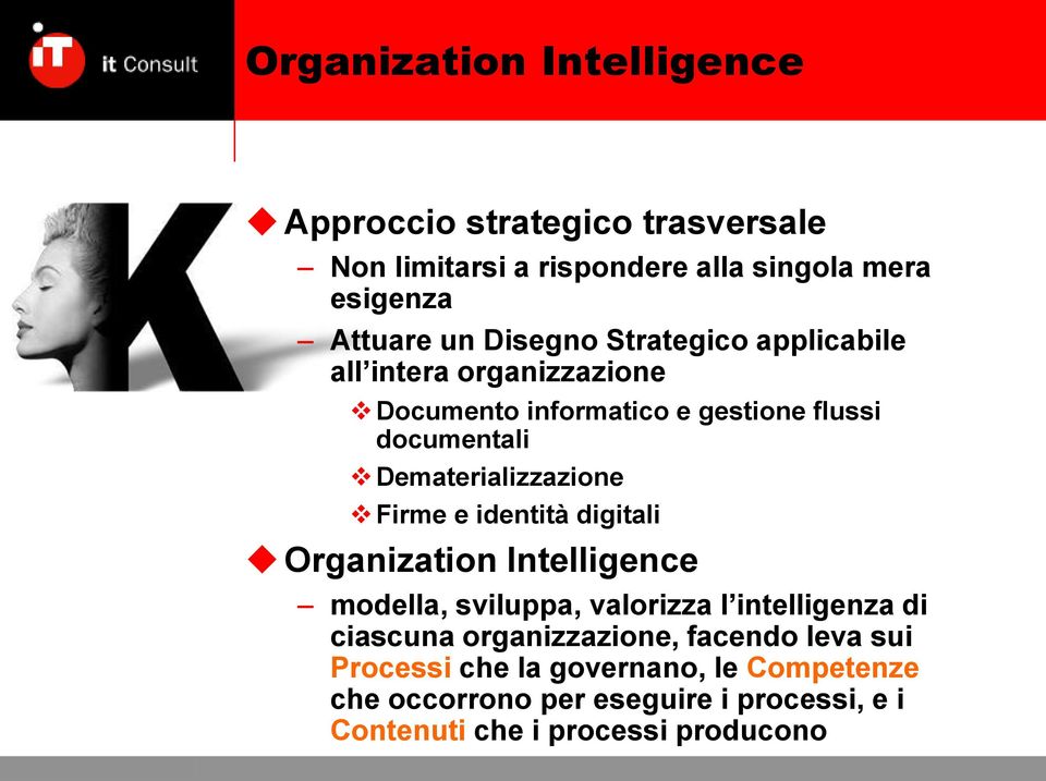 identità digitali Organization Intelligence modella, sviluppa, valorizza l intelligenza di ciascuna organizzazione, facendo leva sui