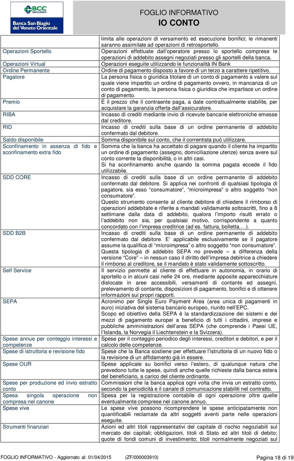 vive Strumenti finanziari limita alle operazioni di versamento ed esecuzione bonifici; le rimanenti saranno assimilate ad operazioni di retrosportello.